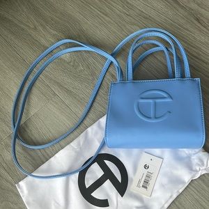 small telfar cerulean shopping bag